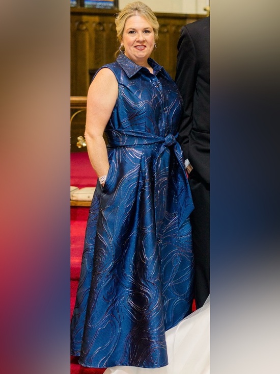 Terani Couture Dresses & Skirts - TERANI COUTURE Navy Sleeveless Button Down Jacquard Shirt Gown W/Attached Sash